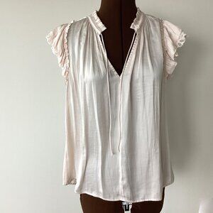 Blush Top with Lace Trimmed Ruffled Sleeves